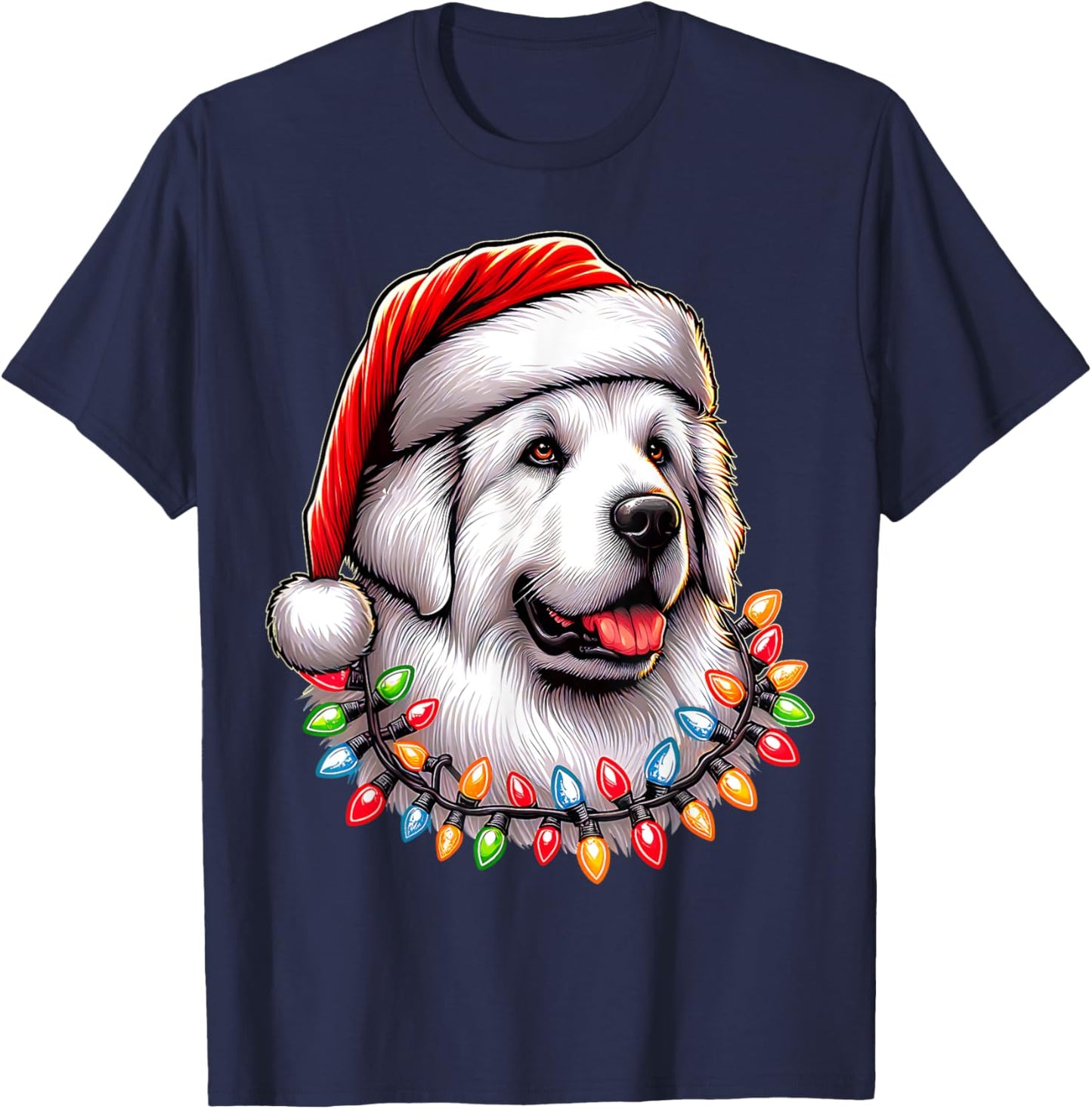 Great Pyrenees Dog Christmas Hat Xmas T-Shirt - T-Shirt | Navy