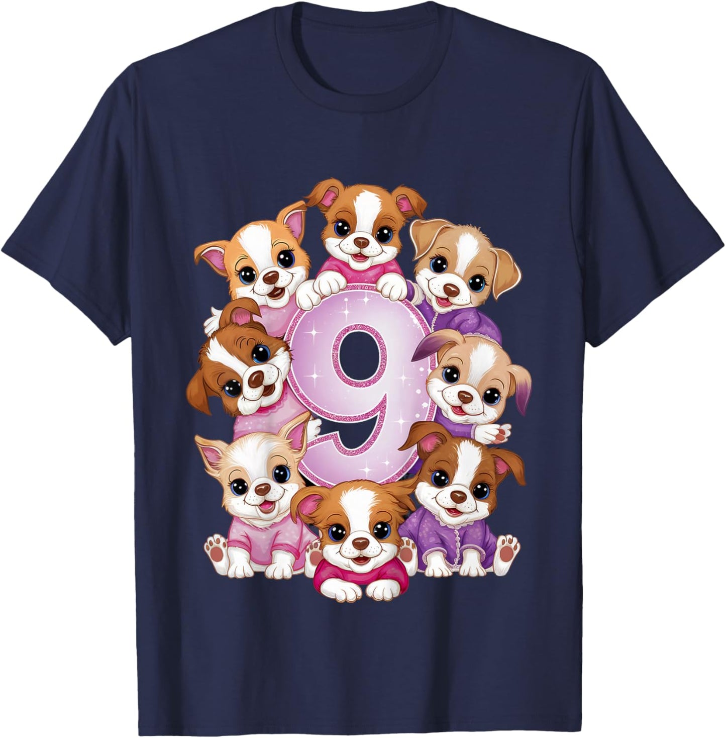 9th Birthday Dog Birthday Shirt for Girls 9 Years Puppy T-Shirt - T-Shirt | Navy