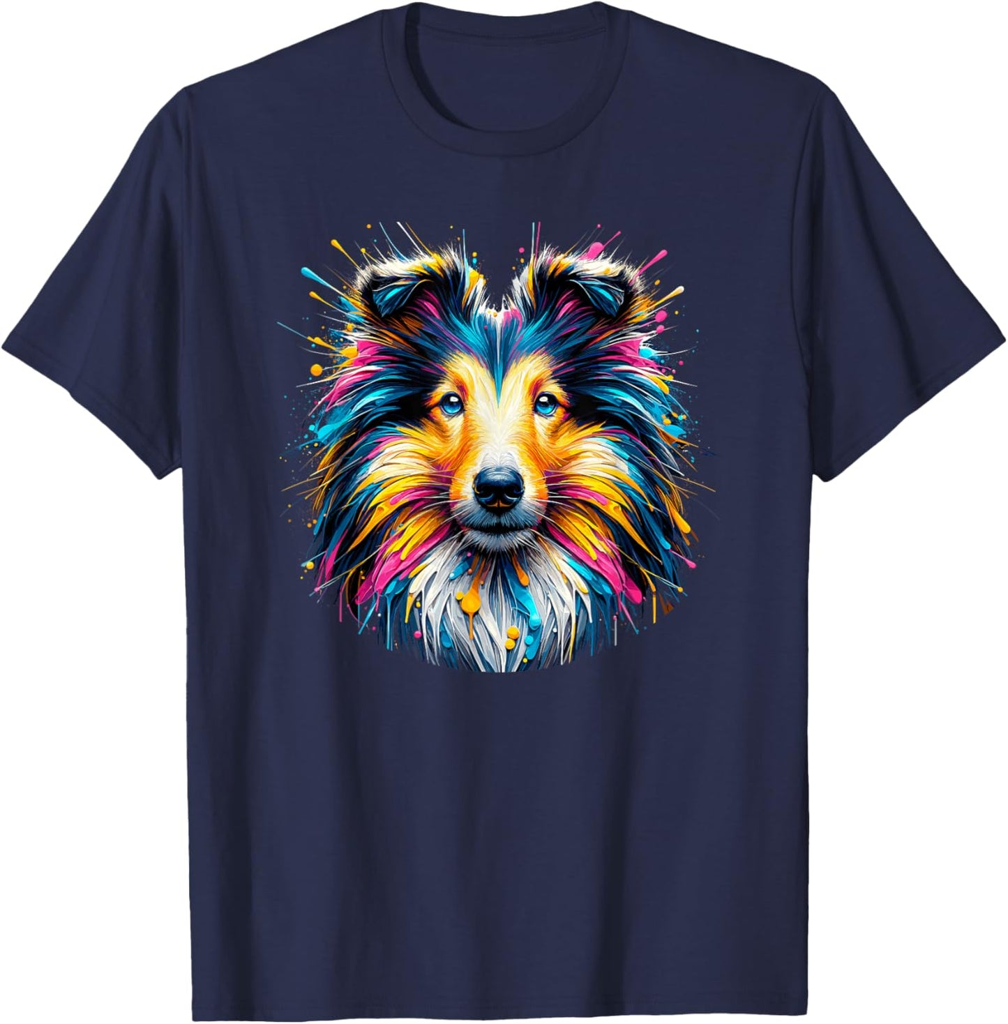 Splash Art Shetland Sheepdog Sheltie Women Girls Kids T-Shirt - T-Shirt | Navy