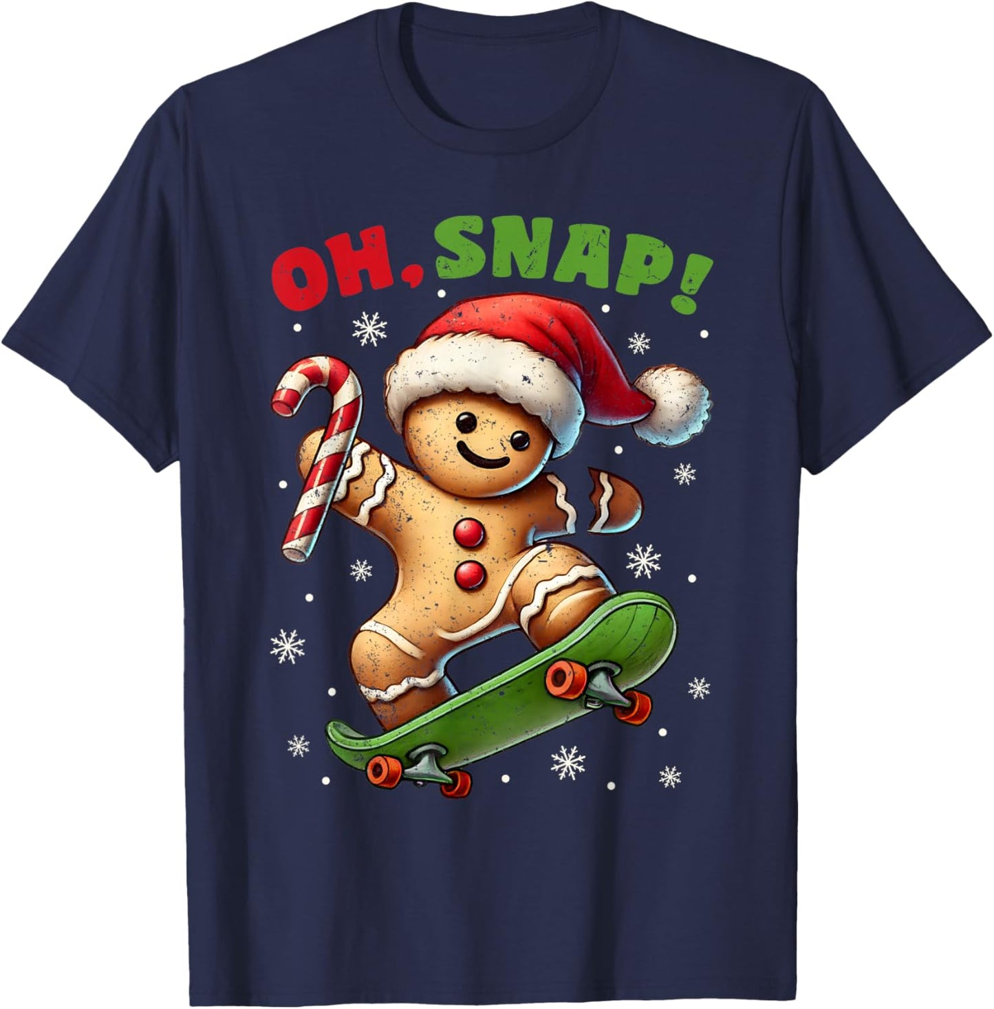 Funny Oh Snap Cookie Gingerbread Ginger Skateboard Christmas T-Shirt - T-Shirt | Navy
