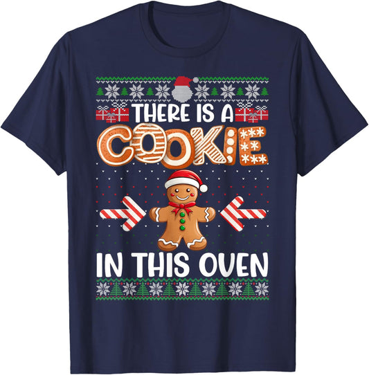 Funny There Is A Cookie In This Oven Couples Ugly Sweater T-Shirt - T-Shirt | Navy