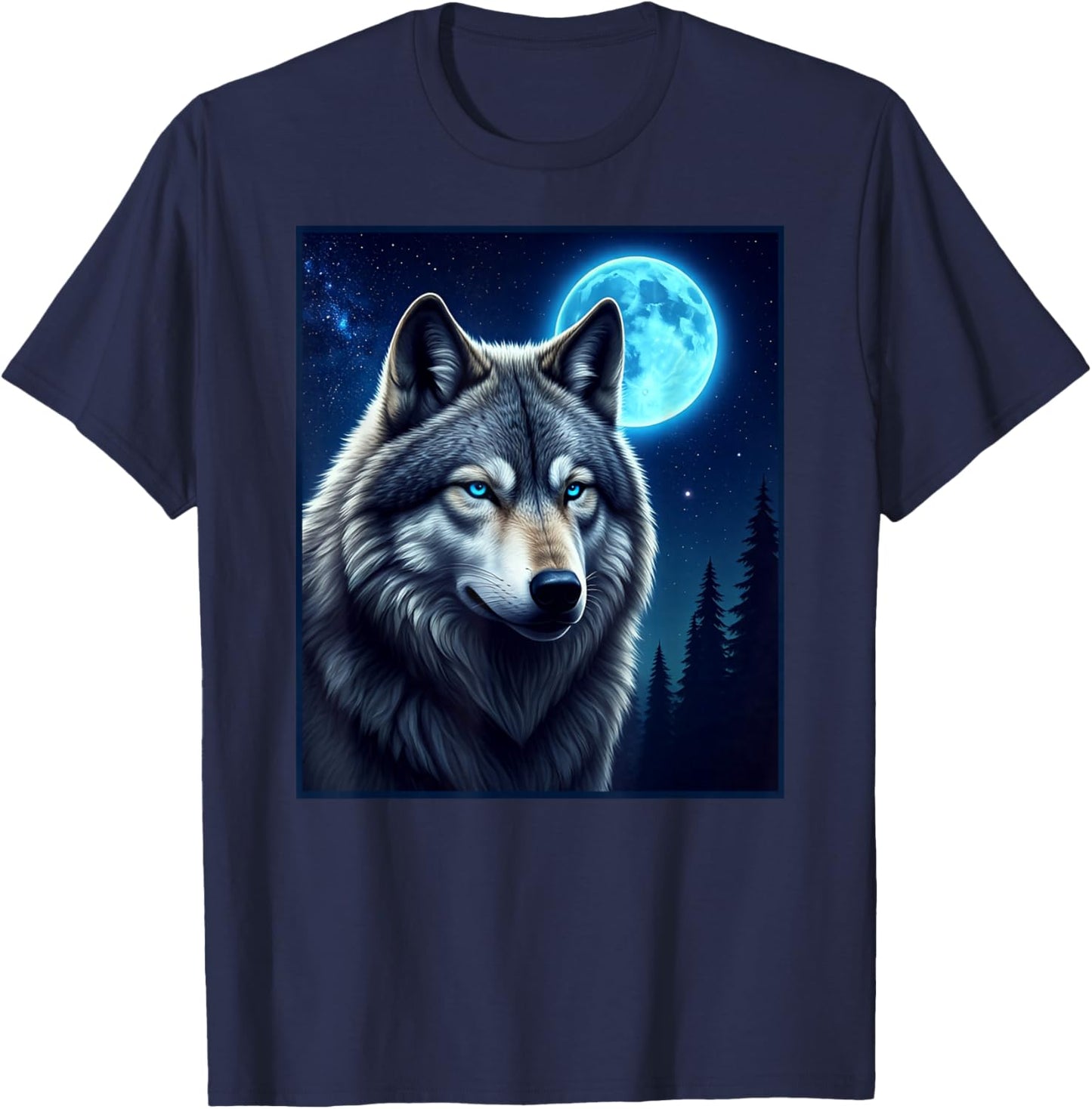 Grey wolf hunting ground icy moon forest t shirt Wolf moon T-Shirt - T-Shirt | Navy