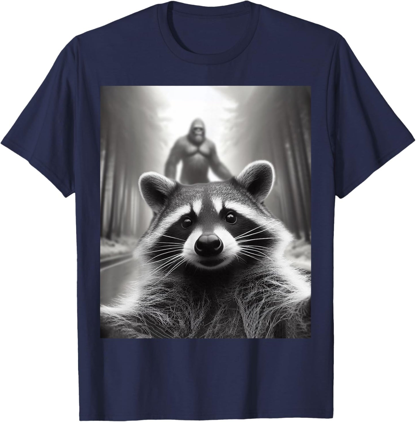 Funny Scared Raccoon Selfie Bigfoot Gift kid T-Shirt - T-Shirt | Navy