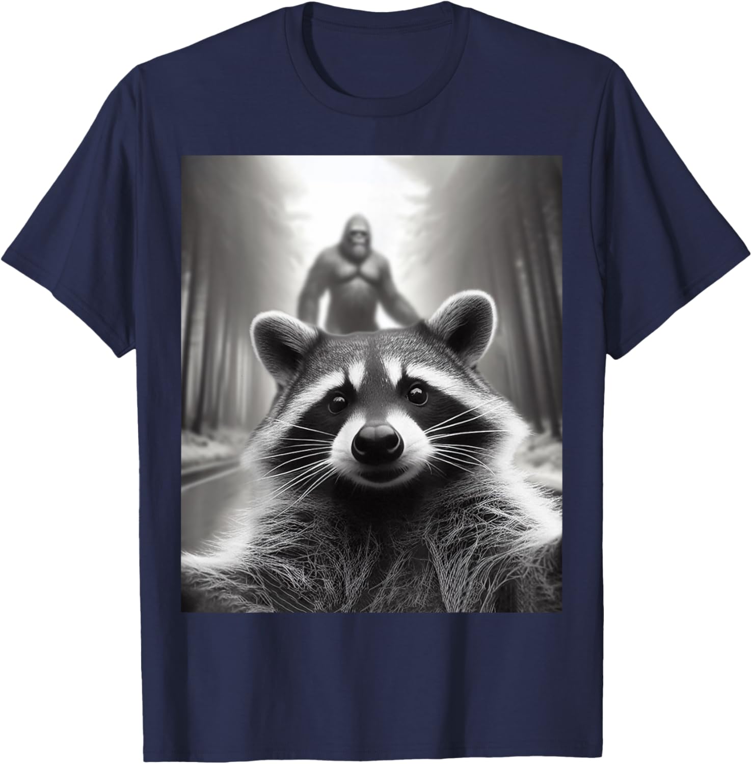 Funny Scared Raccoon Selfie Bigfoot Gift kid T-Shirt - T-Shirt | Navy