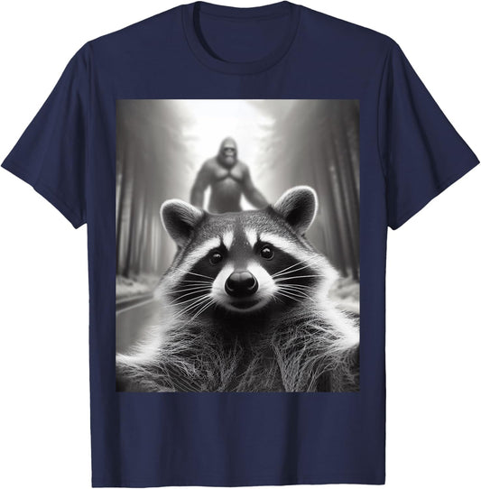 Funny Scared Raccoon Selfie Bigfoot Gift kid T-Shirt - T-Shirt | Navy