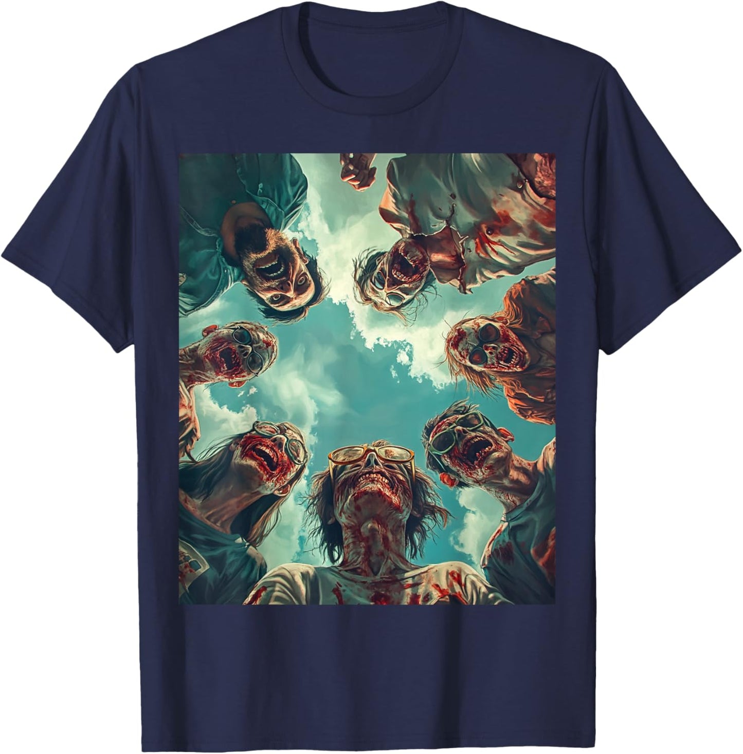 A Funny Halloween Clothing Zombies Taking a Selfie On T-Shirt - T-Shirt | Navy