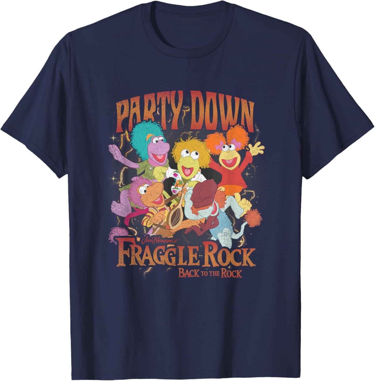 Fraggle Rock Party Down Back to The Rock Vintage Big Poster T-Shirt - T-Shirt | Navy