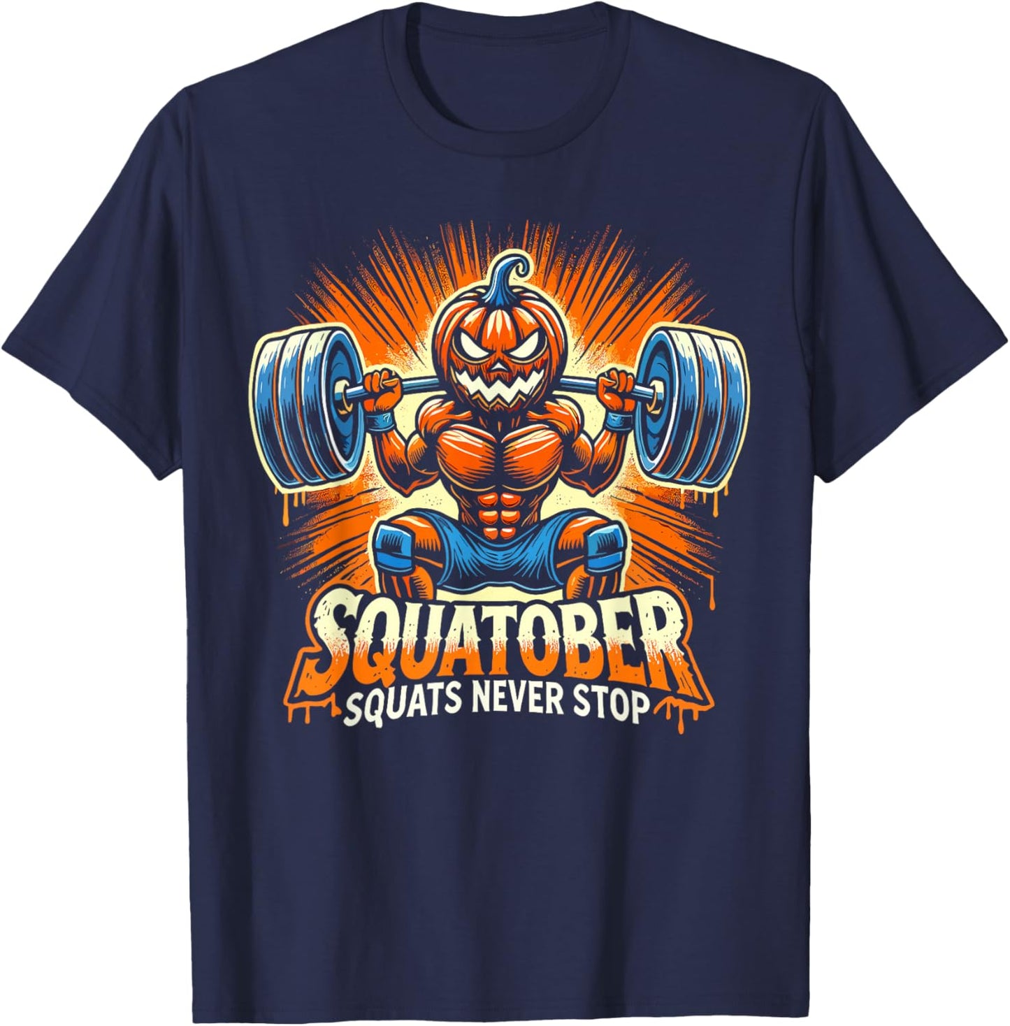 Squatober Pumpkin Halloween Costume, Spooky Weightlifting T-Shirt - T-Shirt | Navy