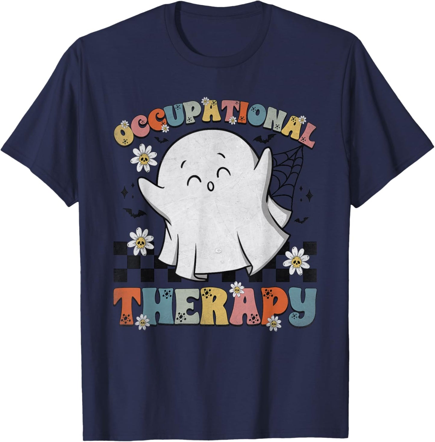 OT Occupational Therapy Halloween Retro Ghost OT Halloween T-Shirt - T-Shirt | Navy