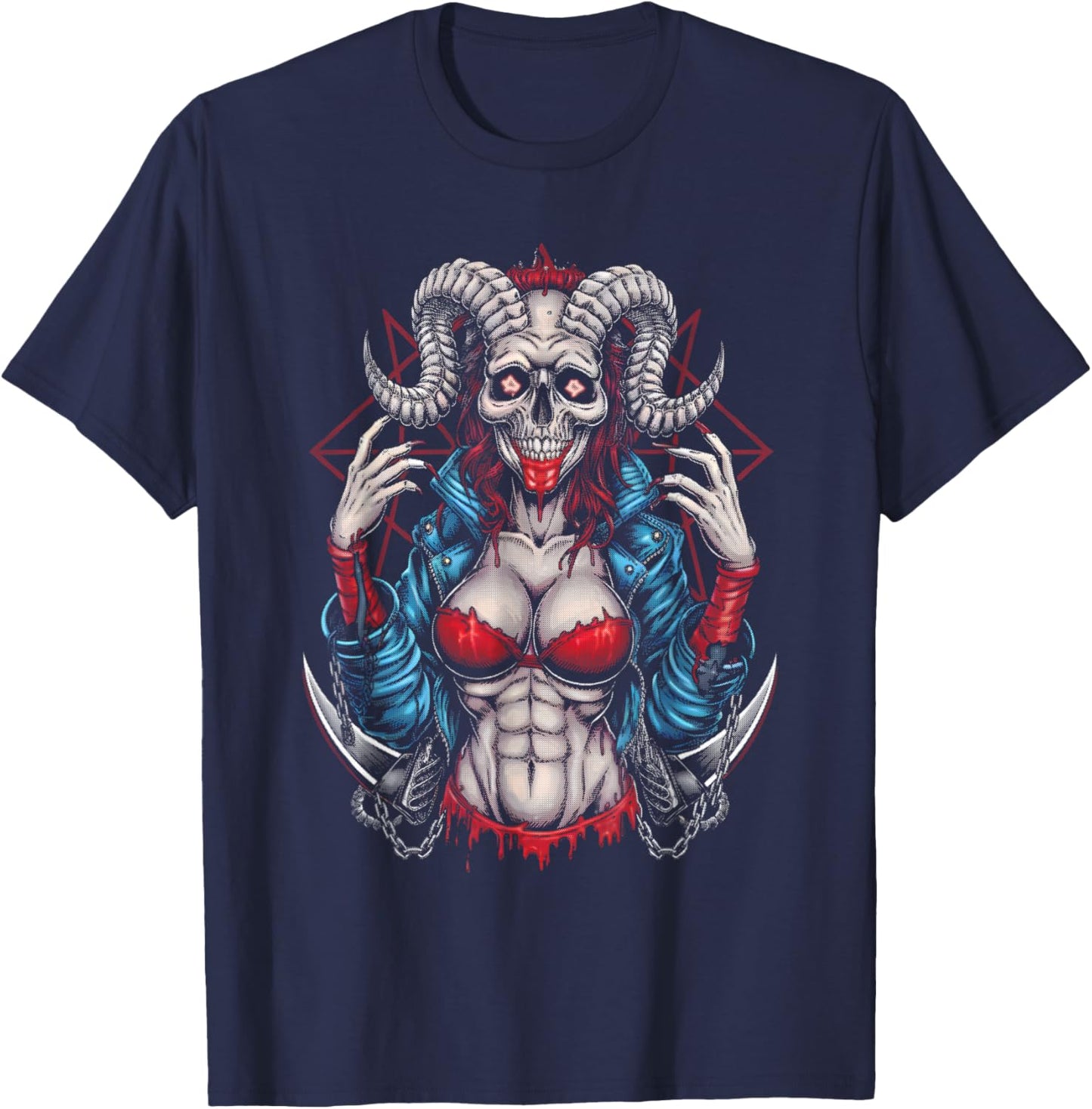 Female Demon - Vintage Occult Satan Baphomet Lover T-Shirt - T-Shirt | Navy