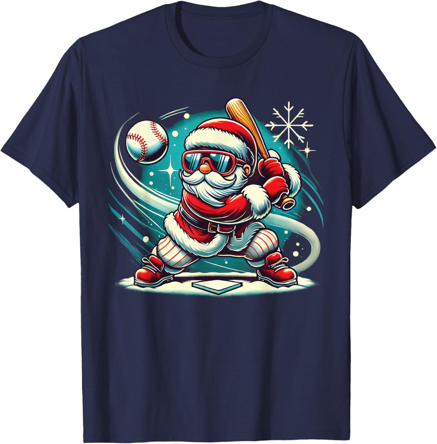 Cute Santa Claus Playing Baseball Boys Kids Teens Christmas T-Shirt - T-Shirt | Navy
