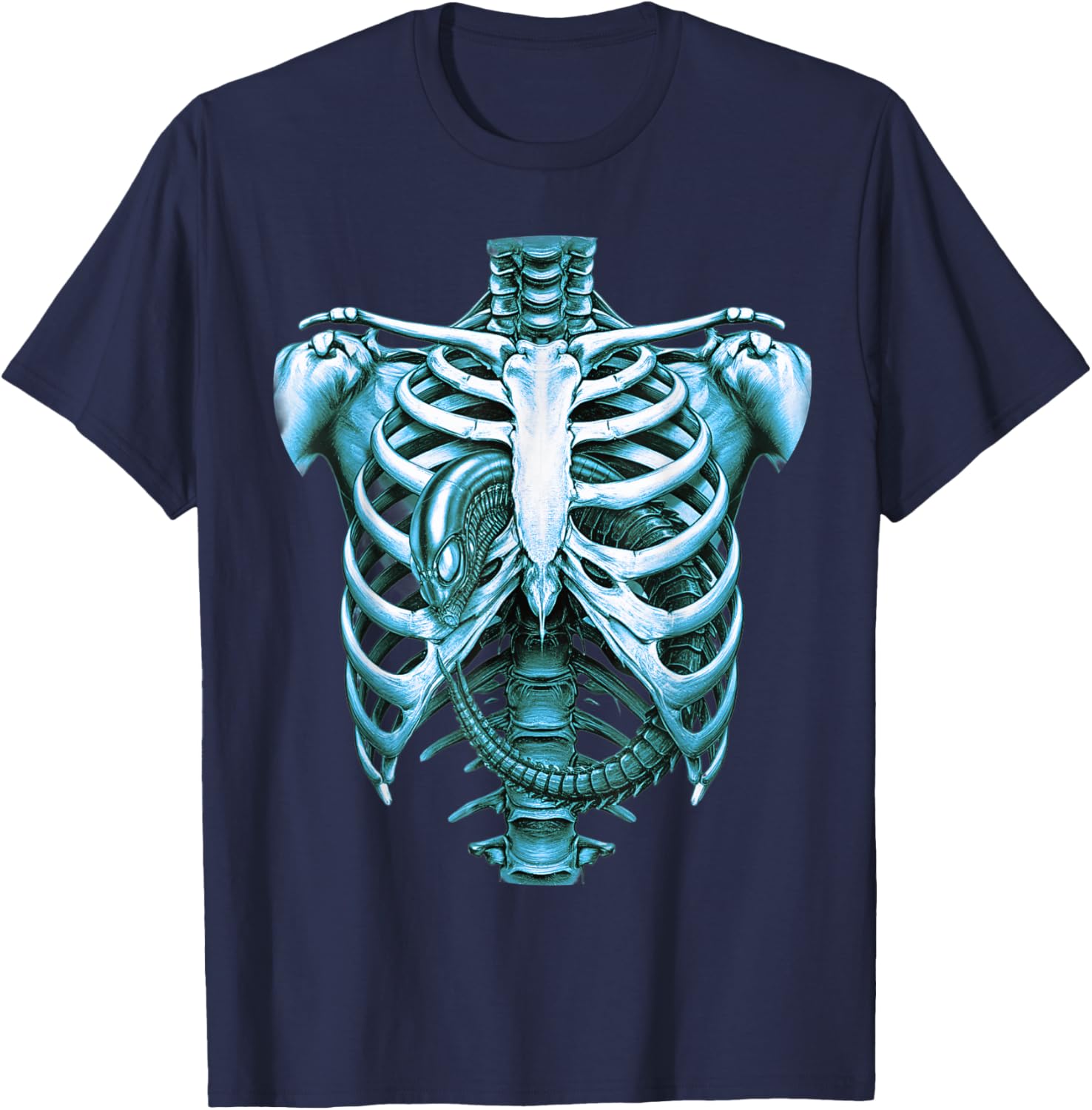Funny UFO Aliens X Ray Radiography Graphic Adult Costume T-Shirt - T-Shirt | Navy