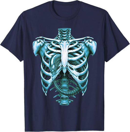 Funny UFO Aliens X Ray Radiography Graphic Adult Costume T-Shirt - T-Shirt | Navy