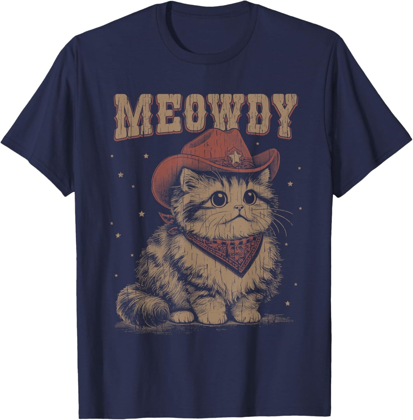 Meowdy Cat Western Cute Cowgirl Vintage Graphic T-Shirt - T-Shirt | Navy
