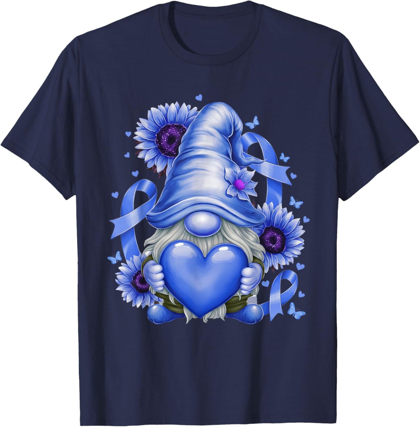 Gnome Diabetic November Diabetes Month Ribbon Blue Awareness T-Shirt - T-Shirt | Navy