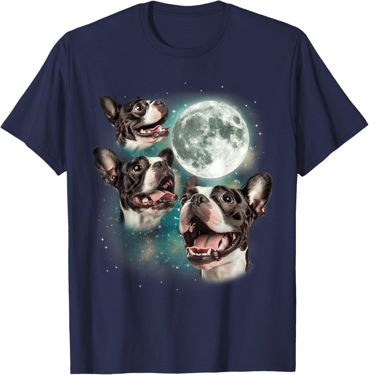 Three Boston Terrier Moon | 3 Cute Terriers Canine Pet Lover T-Shirt - T-Shirt | Navy