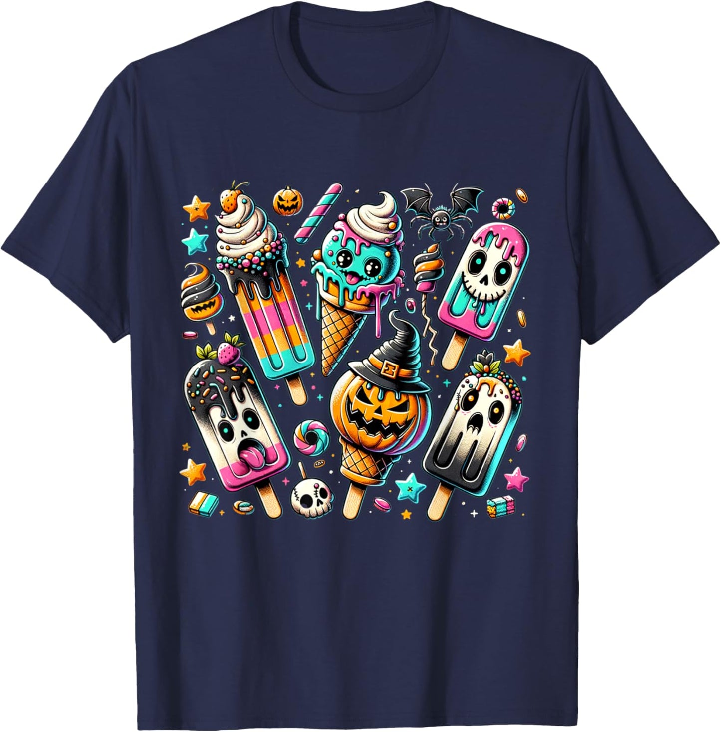 Vintage Horror Movie Summer Popsicle Halloween Summerween T-Shirt - T-Shirt | Navy