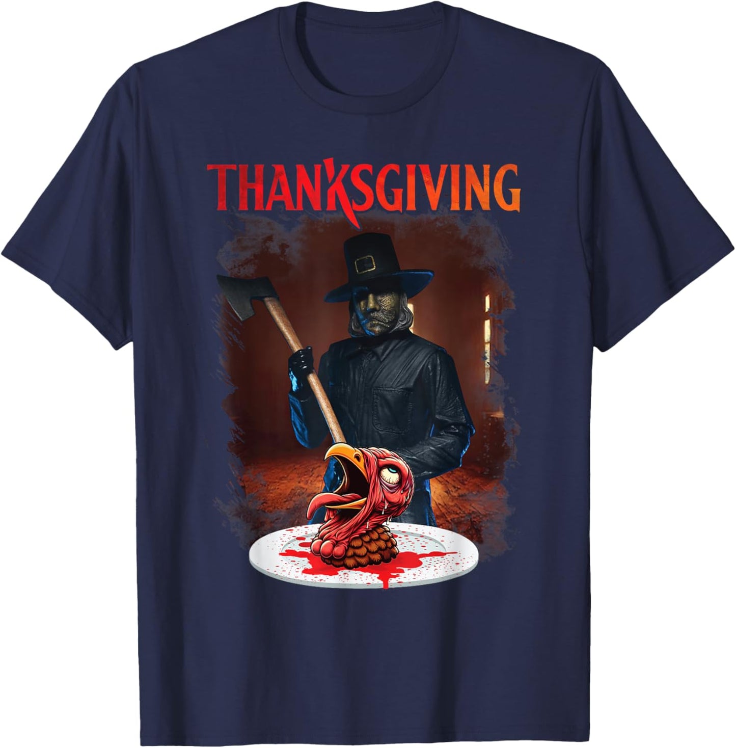 Home for Man Thanksgiving Day Horror Movies Cutting Turkey T-Shirt - T-Shirt | Navy