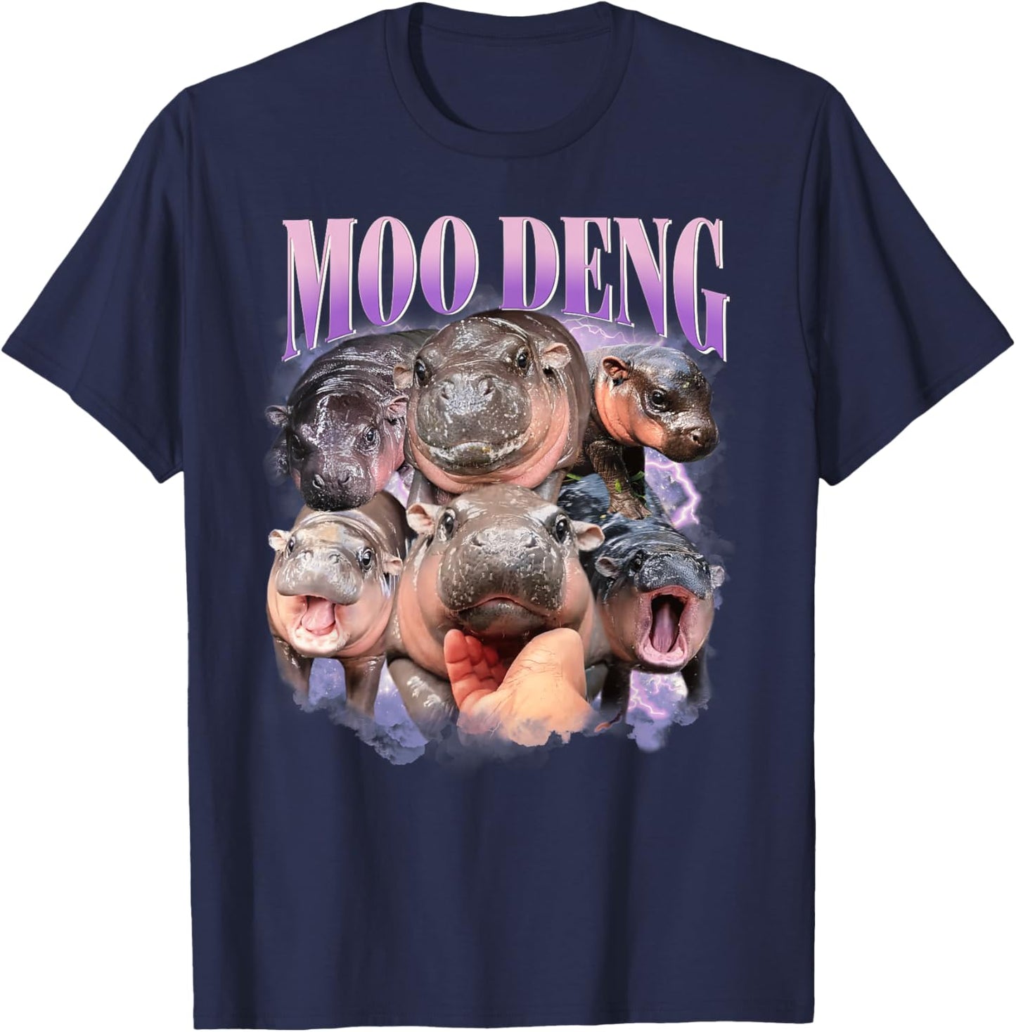 Funny Moo-Deng Baby Pygmy Hippo Cute Zoo For Family T-Shirt - T-Shirt | Navy