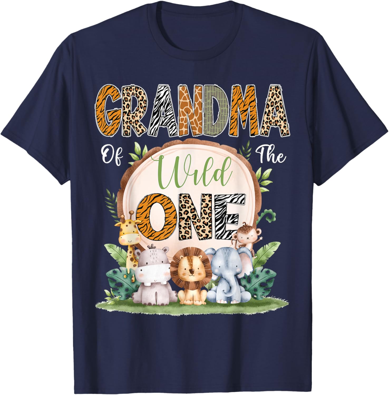 Grandma Of The Wild One First Birthday Safari Woodland T-Shirt - T-Shirt | Navy