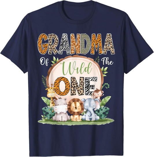 Grandma Of The Wild One First Birthday Safari Woodland T-Shirt - T-Shirt | Navy