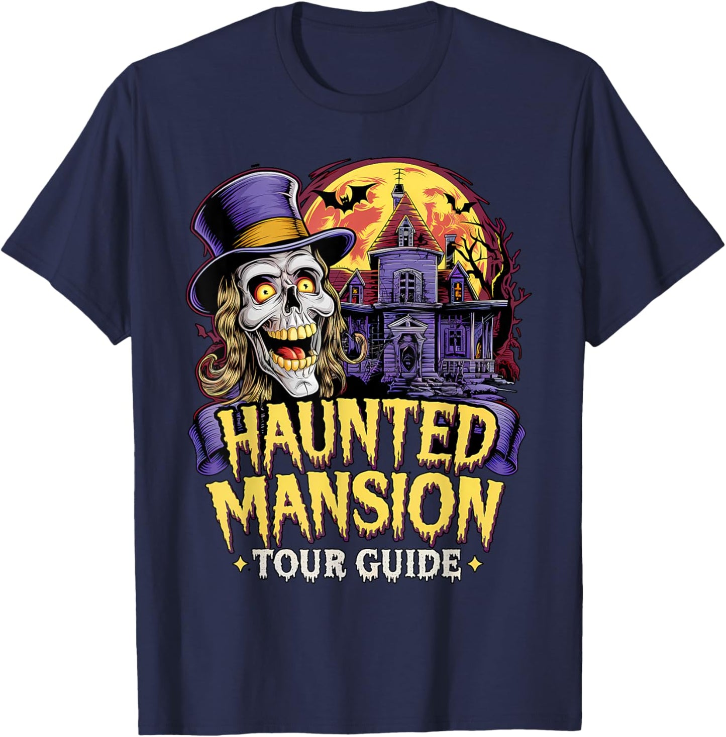 Halloween Haunted Mansion Tour Guide: Spooky Night Awaits T-Shirt - T-Shirt | Navy