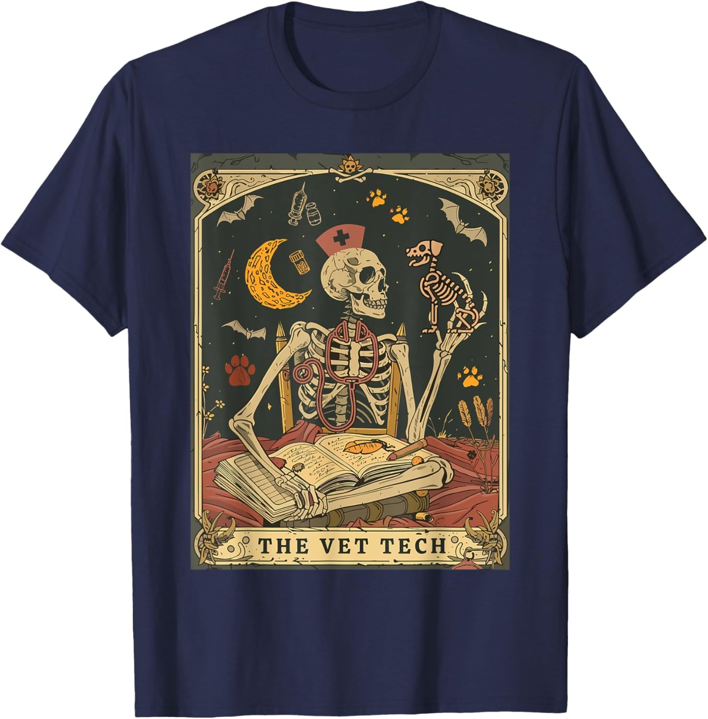 Veterinary Medicine Skeleton Tarot Vet Halloween Vet Staff T-Shirt - T-Shirt | Navy