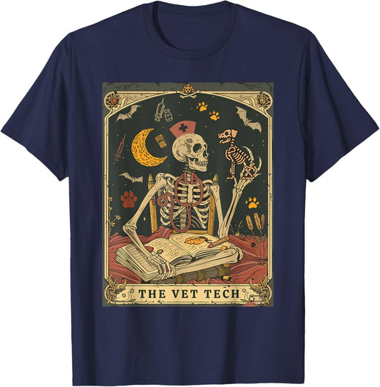 Veterinary Medicine Skeleton Tarot Vet Halloween Vet Staff T-Shirt - T-Shirt | Navy