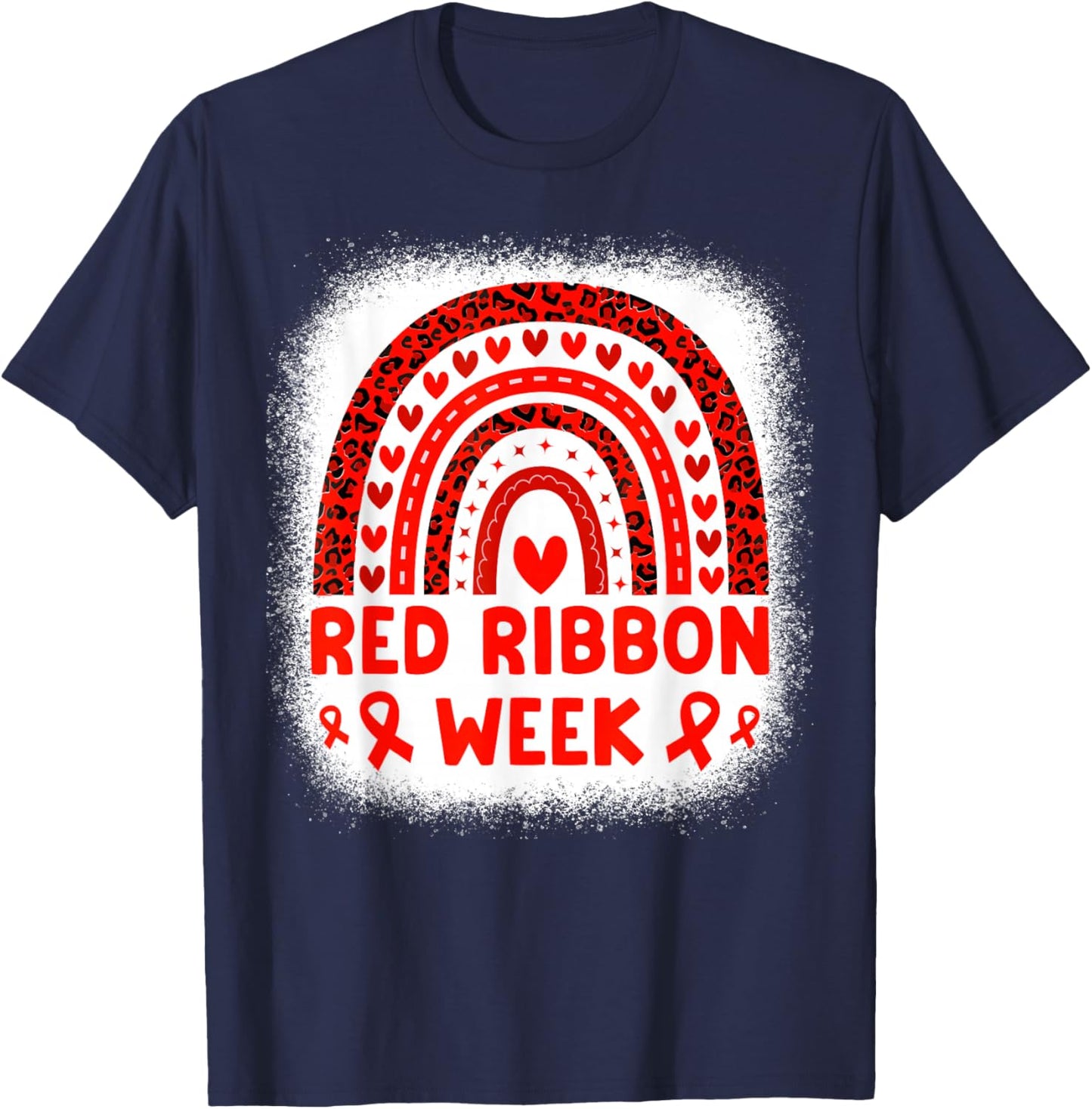 Red Ribbon Week Awareness Rainbow Men Women Kids Red Ribbon T-Shirt - T-Shirt | Navy
