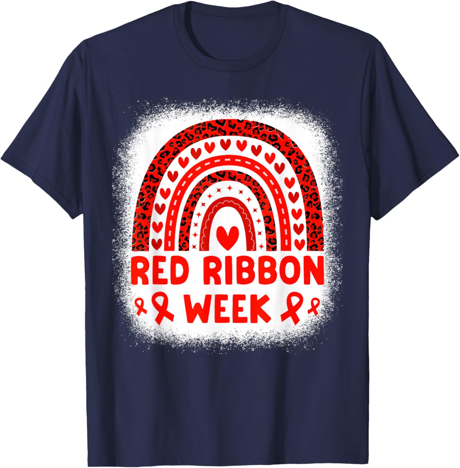 Red Ribbon Week Awareness Rainbow Men Women Kids Red Ribbon T-Shirt - T-Shirt | Navy