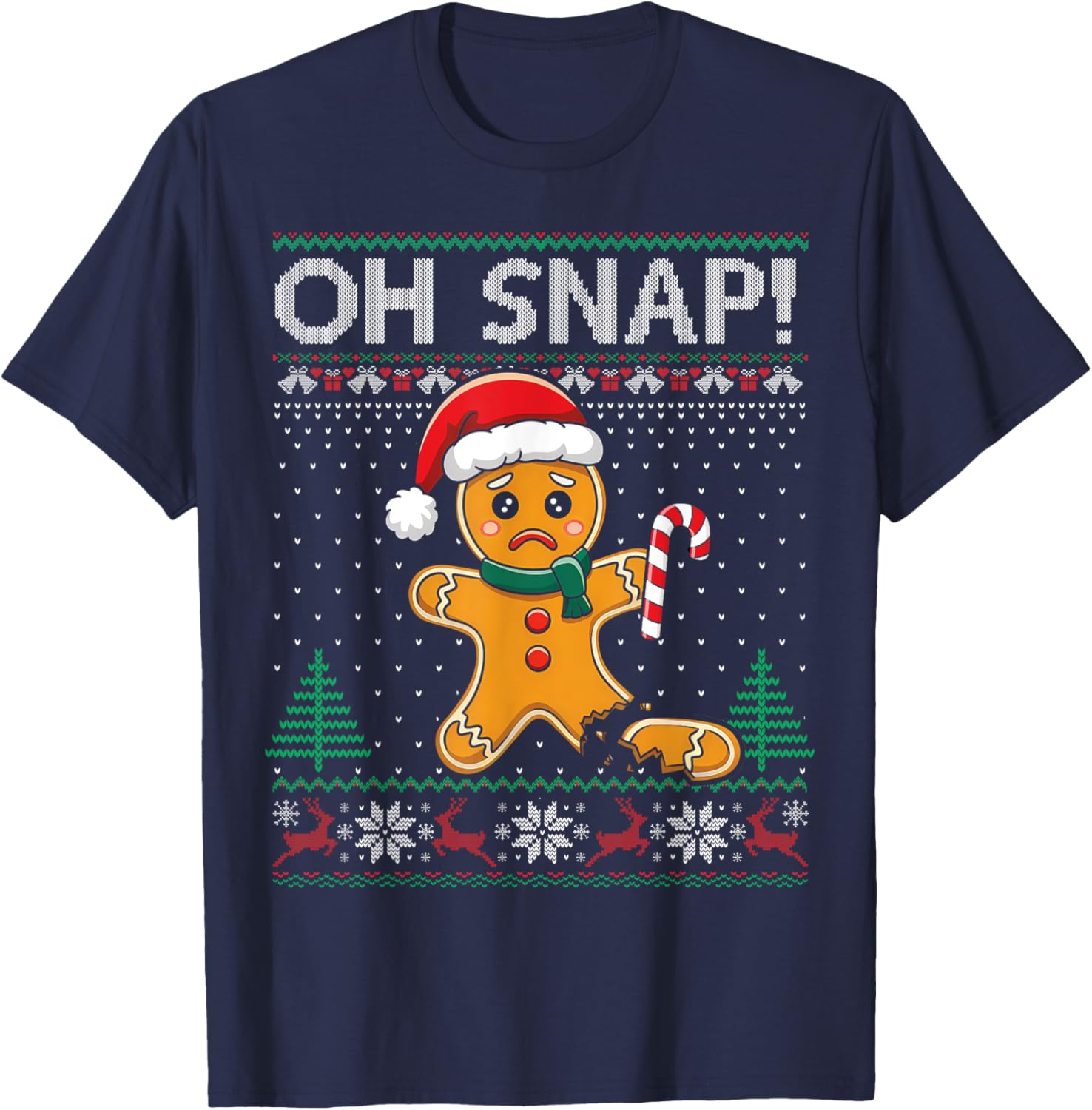 Gingerbread Man Cookie Ugly Sweater Oh Snap Christmas T-Shirt - T-Shirt | Navy