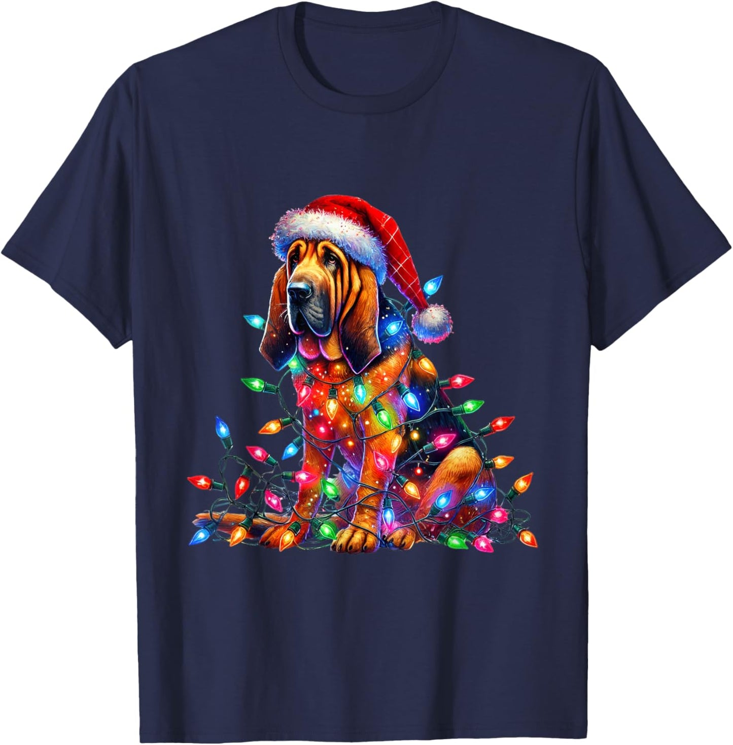 Bloodhound Christmas Lights Santa Hat Dog Lover Women T-Shirt - T-Shirt | Navy