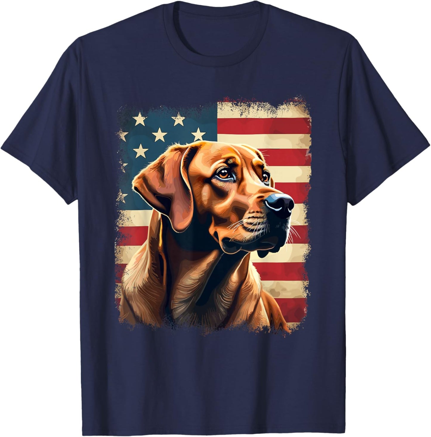 Labrador Retriever | Fox Red Labrador & American Flag T-Shirt - T-Shirt | Navy