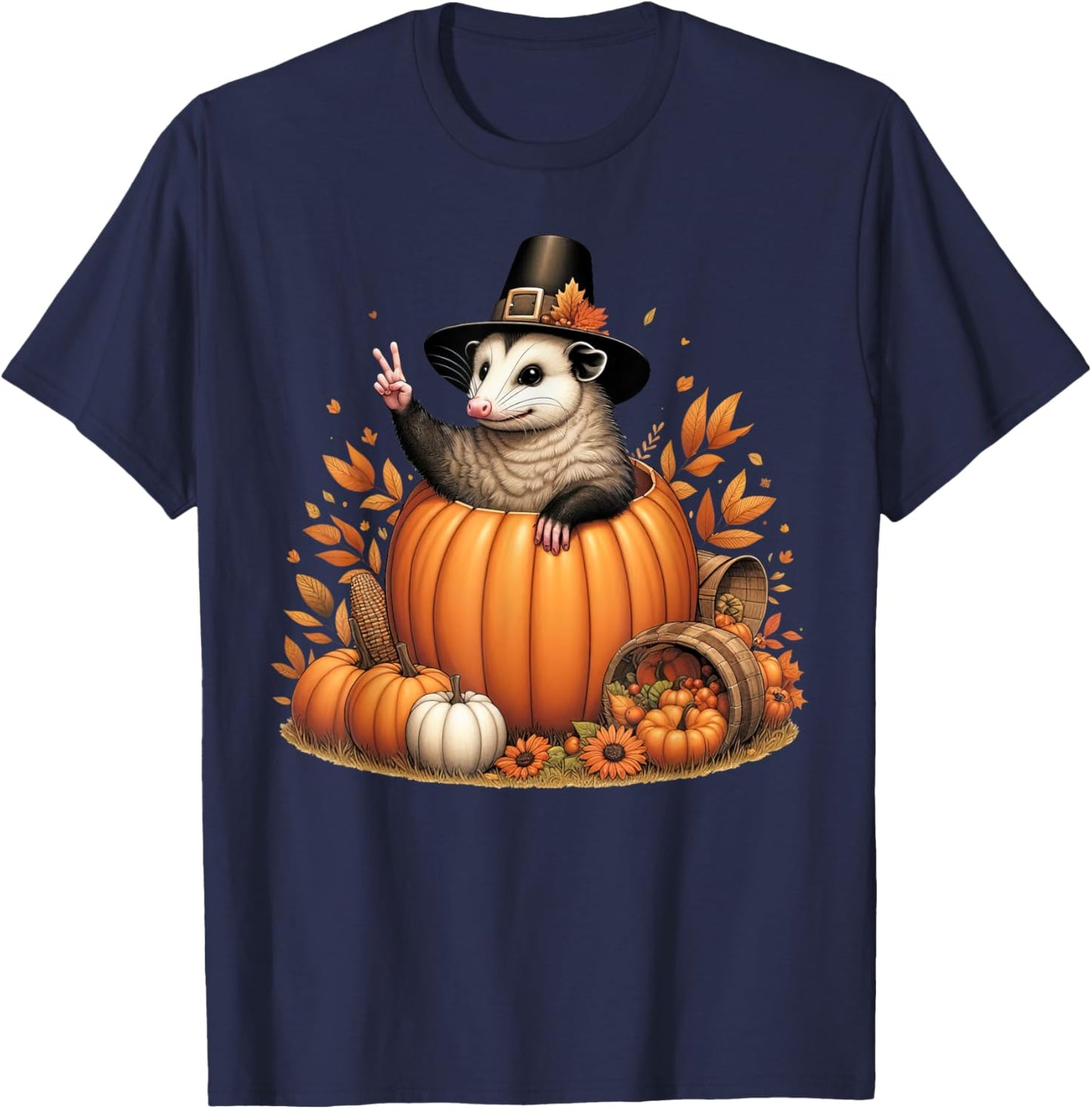 Autumn Pumpkin Fall Possum Thanksgiving Kids T-Shirt - T-Shirt | Navy