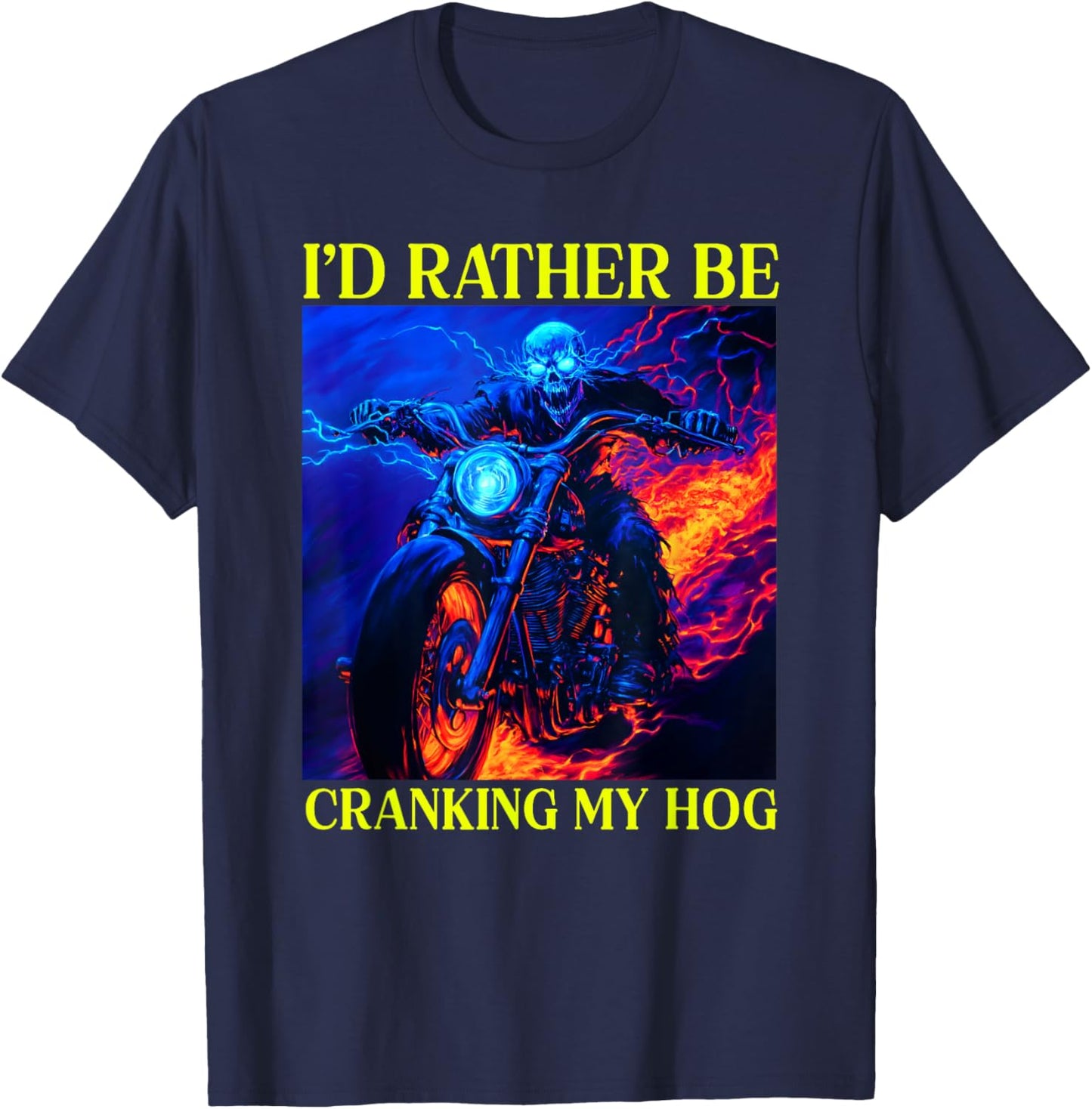 I'd Rather Be Cranking My Hog Motorcycle Skeleton T-Shirt - T-Shirt | Navy