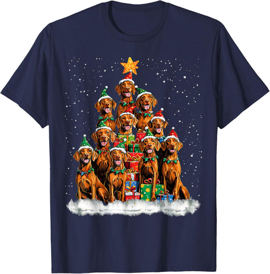 Vizsla Christmas Tree Dog Santa Xmas Boys Girls Merry Dogmas T-Shirt - T-Shirt | Navy