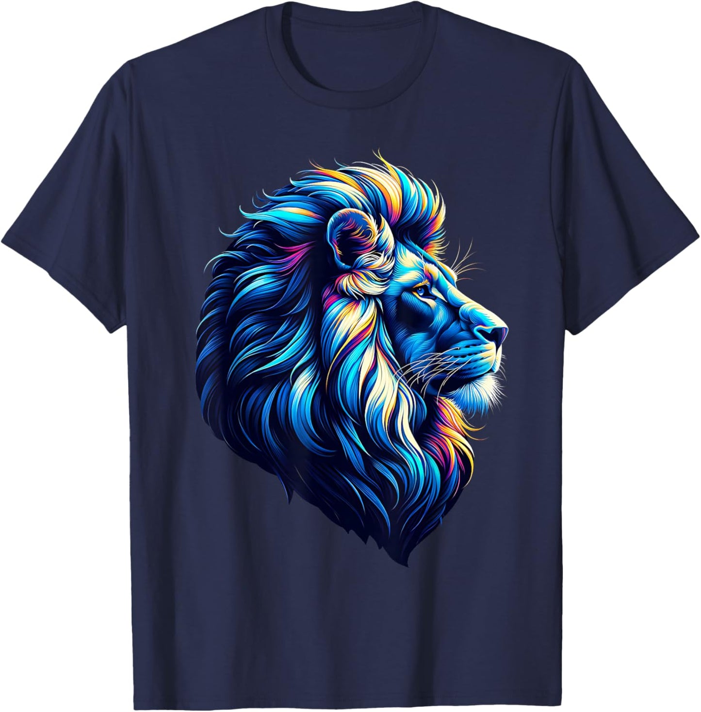 Cool Lion With Blue Eyes Men Women Kids Lion T-Shirt - T-Shirt | Navy