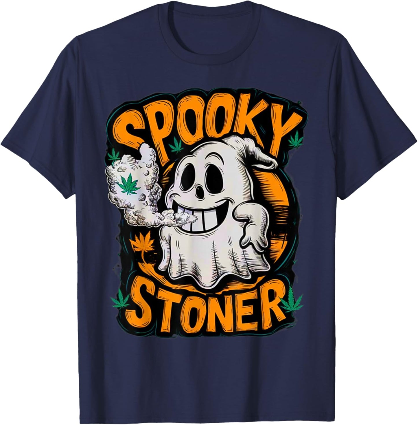 Spooky Stoner Funny Halloween Weed Cannabis Marijuana 420 T-Shirt - T-Shirt | Navy