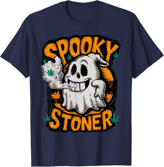 Spooky Stoner Funny Halloween Weed Cannabis Marijuana 420 T-Shirt - T-Shirt | Navy