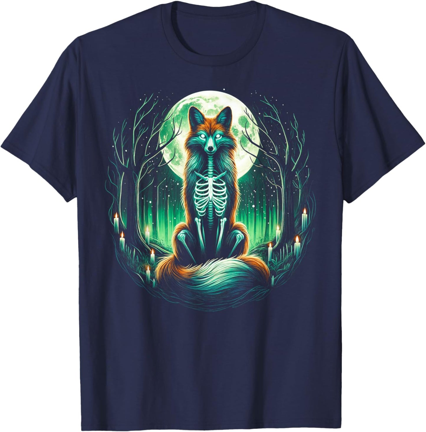Cool Fox Skeleton Halloween Christmas Birthday T-Shirt - T-Shirt | Navy