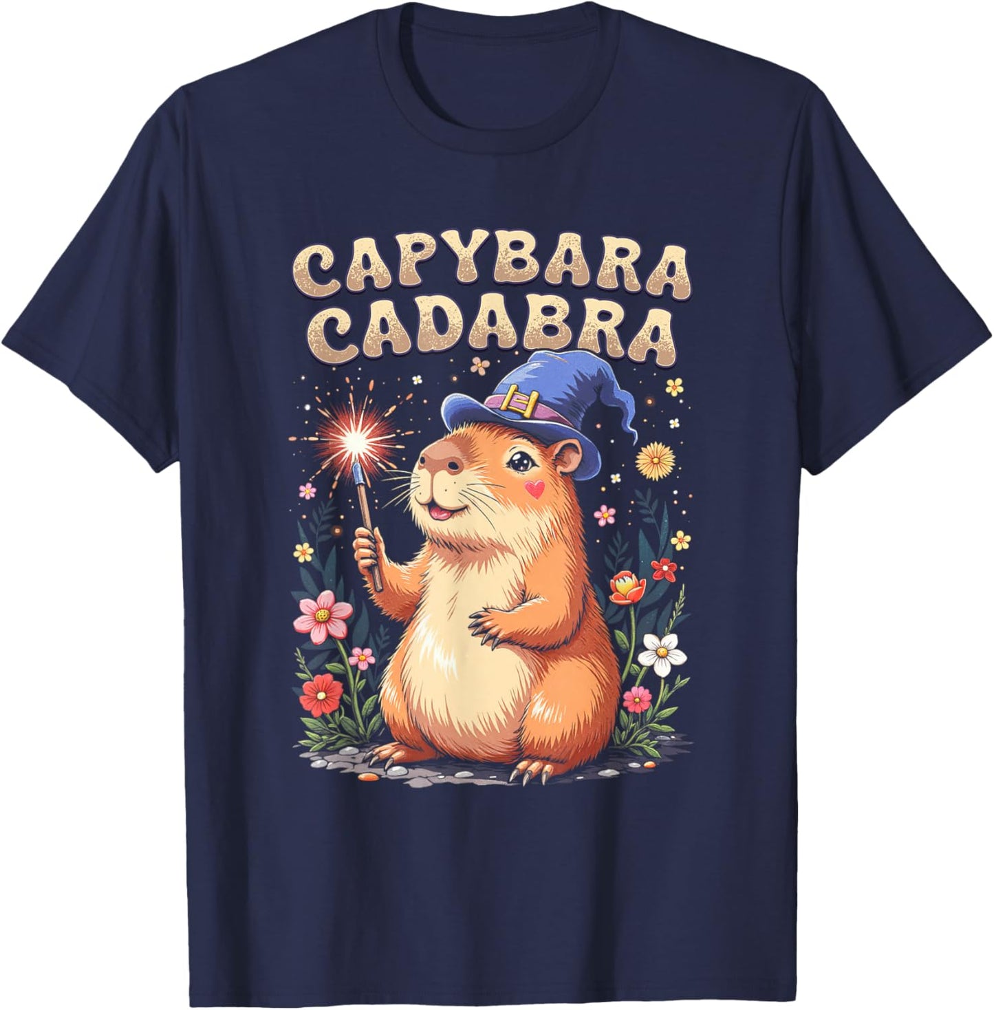 Capybara Cadabra Cute Wizard Capybara Funny T-Shirt - T-Shirt | Navy