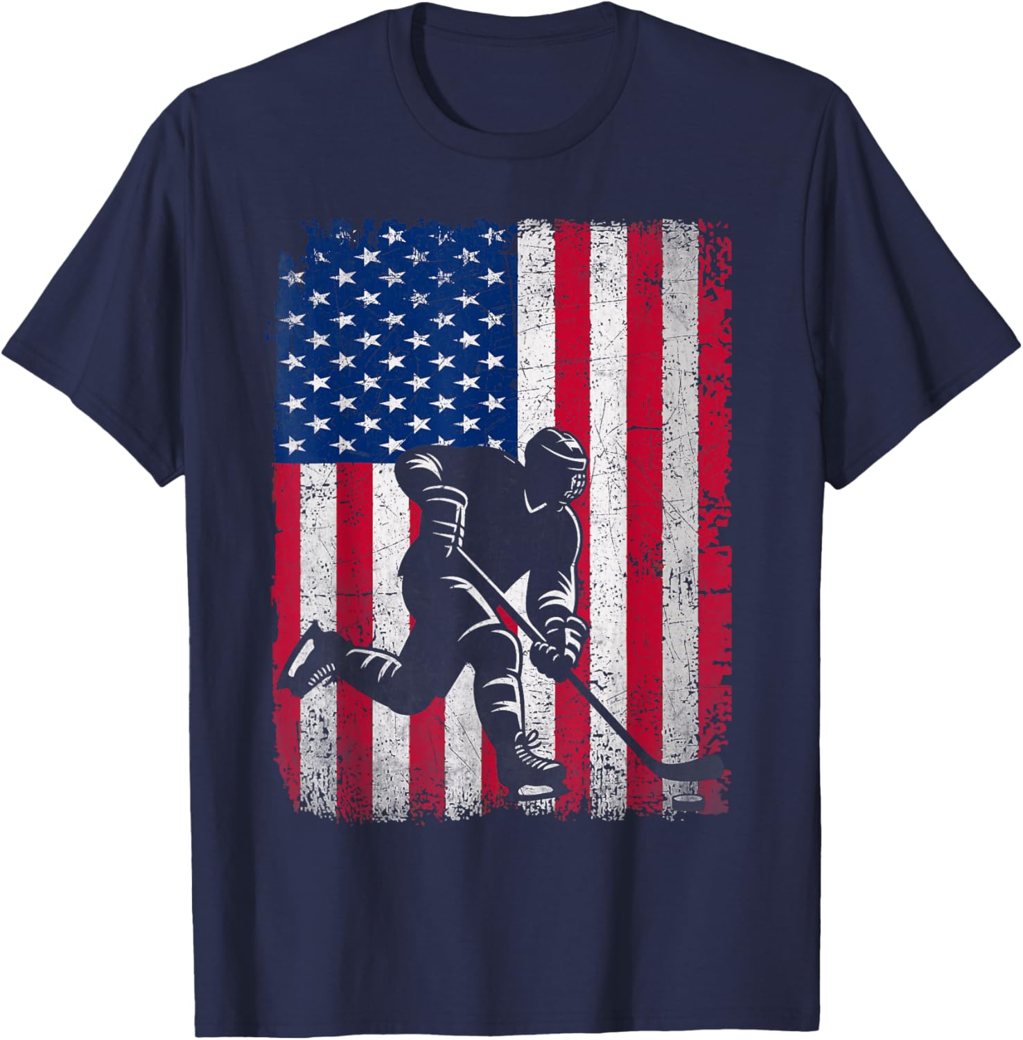 Ice Hockey US American Flag Boys Hockey Player Fan T-Shirt - T-Shirt | Navy
