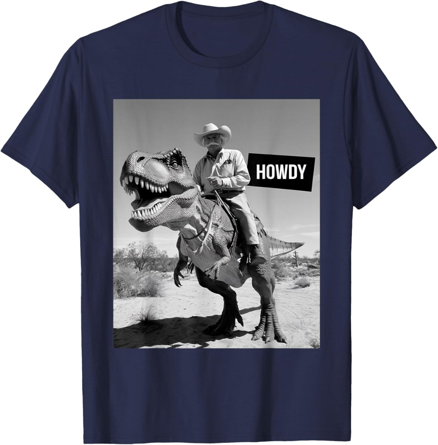 Funny Country Cowboy Riding Dinosaur Howdy T-Shirt - T-Shirt | Navy
