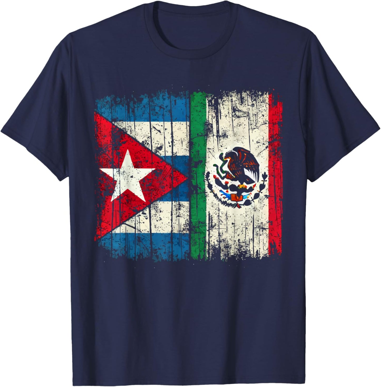 Half Cuban Half Mexican Country Mexico Flag Cuba T-Shirt - T-Shirt | Navy