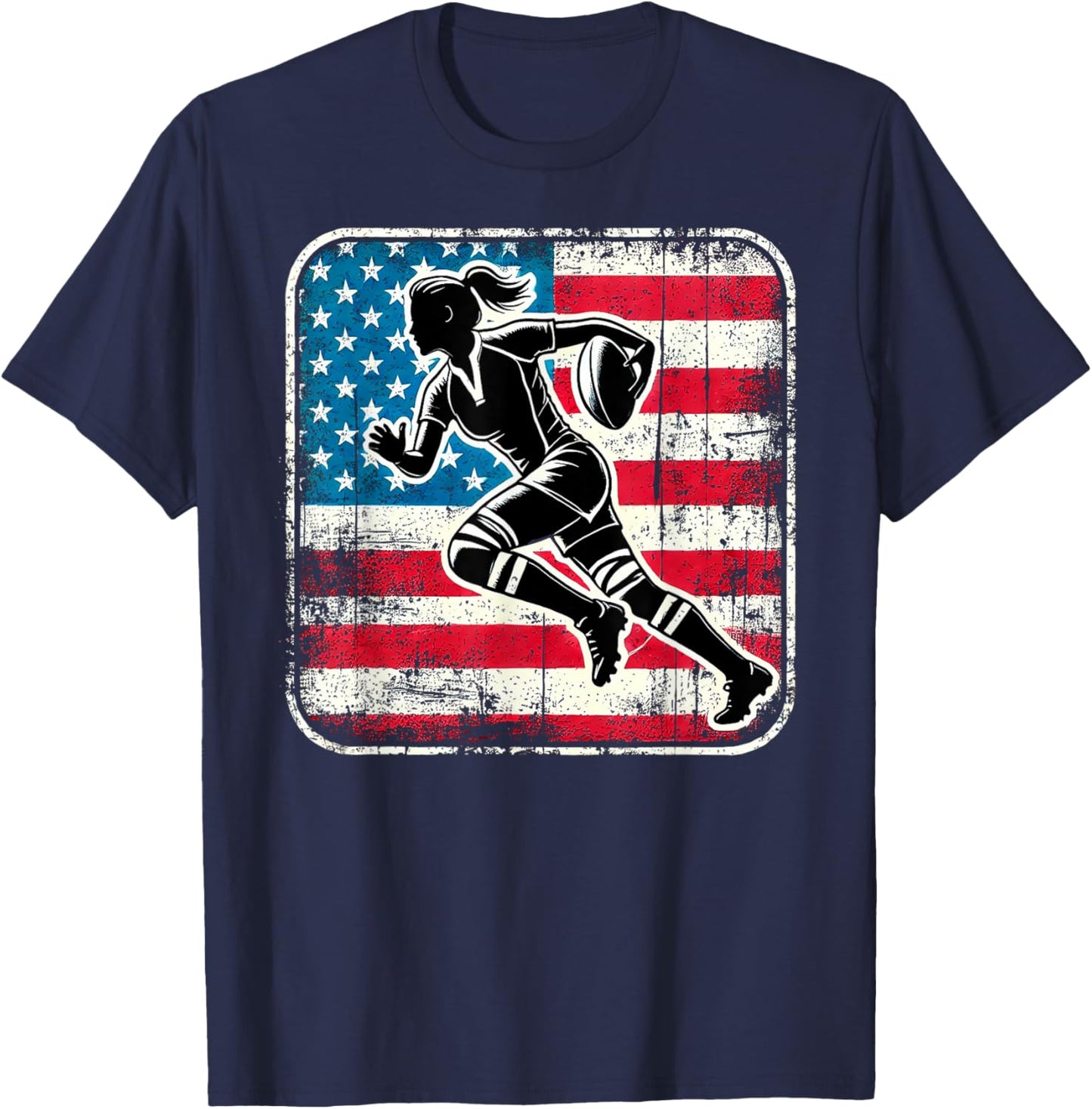 AMERICAN RUGBY Player Woman Flag USA United States T-Shirt - T-Shirt | Navy