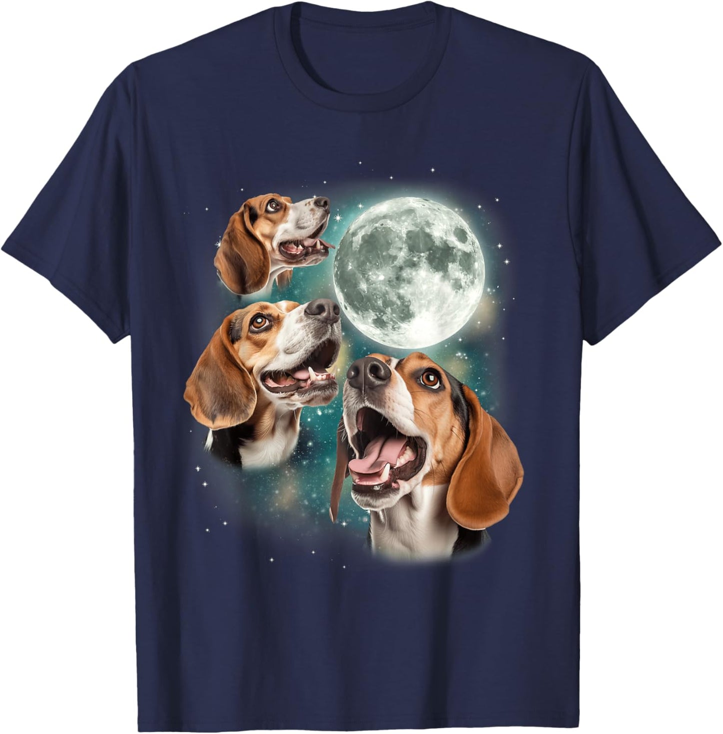 Three Beagle Moon | 3 Howling Beagles Funny Dog Canine Meme T-Shirt - T-Shirt | Navy