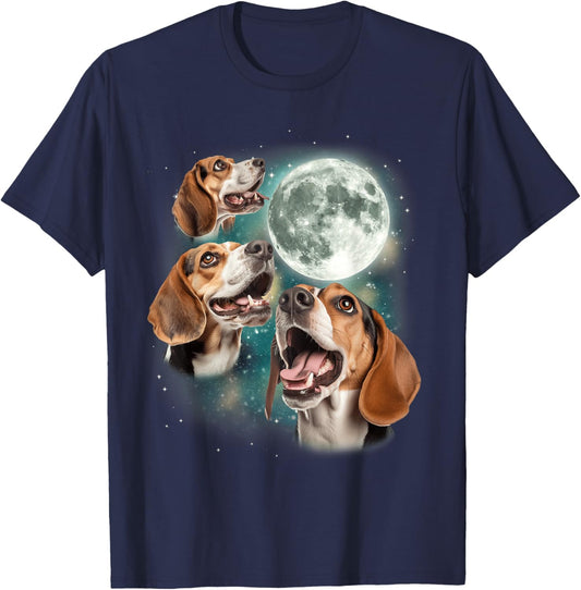 Three Beagle Moon | 3 Howling Beagles Funny Dog Canine Meme T-Shirt - T-Shirt | Navy