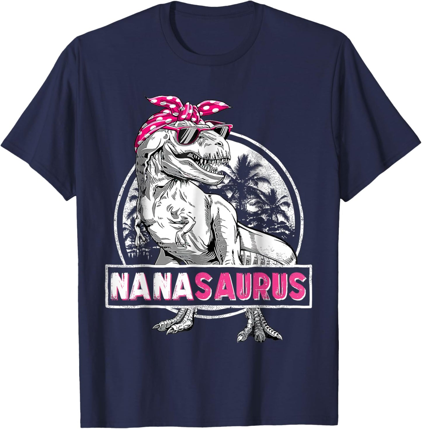Funny Grandma Saurus Dinosaur Nanasaurus Family Matching T-Shirt - T-Shirt | Navy