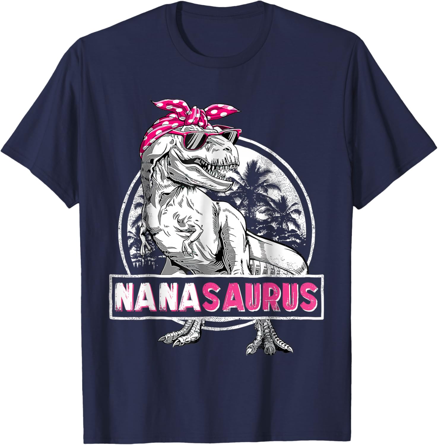 Funny Grandma Saurus Dinosaur Nanasaurus Family Matching T-Shirt - T-Shirt | Navy