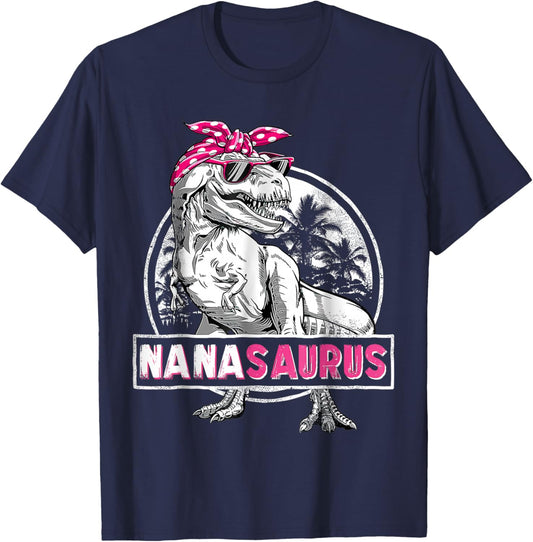 Funny Grandma Saurus Dinosaur Nanasaurus Family Matching T-Shirt - T-Shirt | Navy